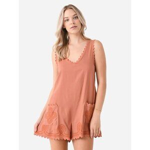 J.Marie Collections womens The Austin Romper S, M, L Burnt Orange scalloped